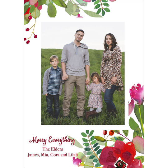 Vertical Floral Corners Holiday Photo Cards